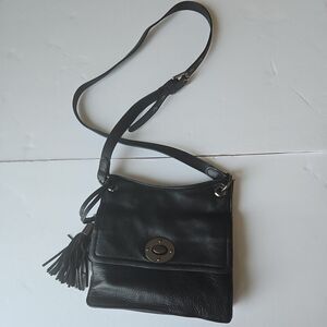 CLEMENTS RIBIERO 'Black' Leather Handbag  Tassle Shoulder bag  Classic Crossbody